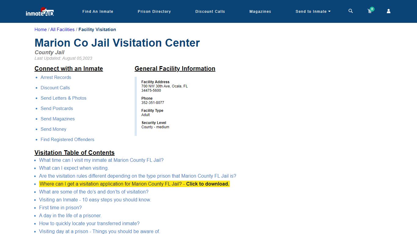 Marion County FL Jail | Visitation, dress code & visiting hours - InmateAid